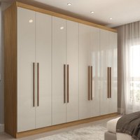 Guarda-Roupa Casal Ele e Ela 8 Portas 4 Gavetas 8 Prateleiras Off White/Cinamomo - Panorama Móveis