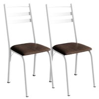 Kit 2 Cadeiras Tubular America 061 Branco Assento Madeira Imbuia ARTEF
