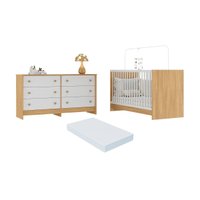 Berço 3 em 1 com Colchão Incluso e Cômoda Framboesa Multimóveis MP4680 Madeirado/Branco