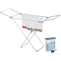 Kit Varal de Chão Dobrável Branco Pote Porta Sabão em Pó 1kg Tampa Dosadora Lavanderia