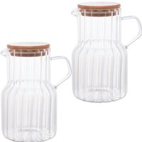 Kit 2 Jarras de Vidro Borossilicato com Tampa Bambu 1,1L Bico Direcionador Transparente Lyor