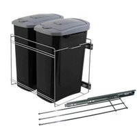 Kit Lixeira Dupla 15L e Porta Pano de Prato Triplo Cozinha Corrediças Deslizantes Móveis