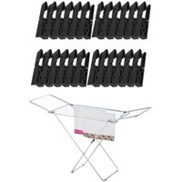 Kit Varal de Chão Dobrável Branco e 24 Prendedores de Roupas Preto Lavanderia Área de Serviço