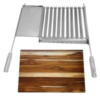 Kit Grelha Argentina de Parrilla Inox e Tábua para Churrasco 60x40cm Madeira Teca