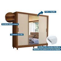 Guarda Roupa Casal Itália 3 Portas de Correr c/ Espelho 2 Gavs Jequitiba/Off White - Santos Andirá