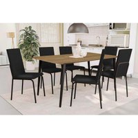 Sala de Jantar Completa Iguaçu c/ Tampo de Madeira 160cm e 6 Cadeiras Amsterdã Preto Fosco/Corano Preto 110 - Kappesberg