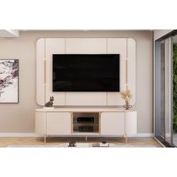 Rack Bancada c/ Painel p/ TV até 65 Pol Adele Led e Nichos 180x189cm Off White - DJ Móveis