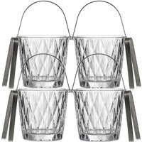 Kit 4 Baldes de Gelo com Alça Vidro 1 litro Diamond e Pegador Inox Bar Pub Eventos Lyor