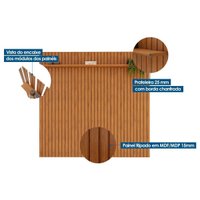 Rack Bancada c/ Painel p/ TV até 80 Pol Pratic / Celine Ripado Portas e Gavetas 275x240cm Cedro/Off White - DJ Móveis