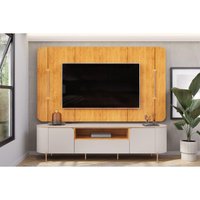 Rack Bancada c/ Painel p/ TV até 75 Pol Areta Led e Nicho 218x189cm Cedro/Bali - DJ Móveis