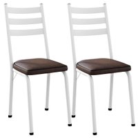 Kit 2 Cadeiras Tubular Europa 118 Branco Assento Madeira Imbuia ARTEF