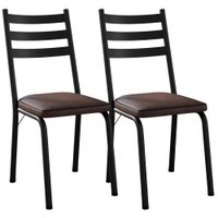 Kit 2 Cadeiras Tubular Europa 118 Preto Assento Madeira Imbuia ARTEF
