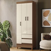 Guarda-Roupa Solteiro Lux 3 Portas 2 Gavetas Jequitiba/Off White - Pnr Móveis