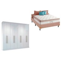 Cama Box Casal+Colchão King Best+Guarda Roupa Master Vip 8.4 Branco