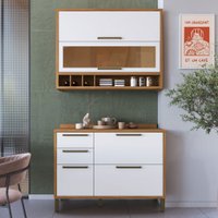 Armário de Cozinha Modulada com Balcão e Tampo 4 Portas 3 Gavetas ágata 100% Mdf Vidro Reflecta Amêndoa/Branco - Pnr