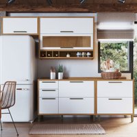 Armário de Cozinha Modulada com Balcão e Tampo 6 Portas 4 Gavetas ágata 100% Mdf Vidro Reflecta Amêndoa/Branco - Pnr