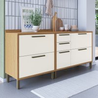 Armário de Cozinha com Balcão e Tampo 3 Portas 4 Gavetas Pérola 100% Mdf Vidro Reflecta Amêndoa/Off White - Pnr