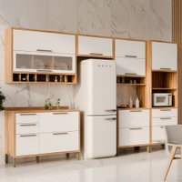 Armário de Cozinha Modulada com Balcão e Tampo 10 Portas 6 Gavetas ágata 100% Mdf Vidro Reflecta Amêndoa/Branco -