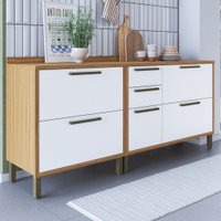 Armário de Cozinha Modulada com Balcão e Tampo 3 Portas 4 Gavetas ágata 100% Mdf Vidro Reflecta Amêndoa/Branco - Pnr