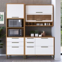 Armário de Cozinha Modulada com Balcão e Tampo 6 Portas 5 Gavetas ágata 100% Mdf Vidro Reflecta Amêndoa/Branco -Pnr