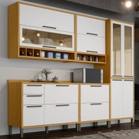 Armário de Cozinha com Balcão e Tampo 11 Portas 4 Gavetas Pérola 100% Mdf Vidro Reflecta Amêndoa/Branco - Pnr