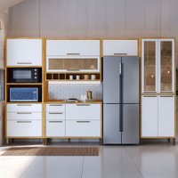 Armário de Cozinha Modulada com Balcão e Tampo 11 Portas 5 Gavetas ágata 100% Mdf Vidro Reflecta Amêndoa/Branco -Pnr