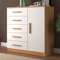 Cômoda New Monaco 1 Porta 5 Gavetas Cinamomo/Branco - Evidencia Móveis