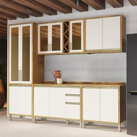 Armário de Cozinha Modulada com Balcão com Tampo 13 Portas 3 Gavetas Pérola Premium 100% Mdf Vidro Reflecta