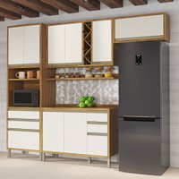Armário de Cozinha com Balcão e Tampo 9 Portas 5 Gavetas Pérola 100% Mdf Amêndoa/Off White - Pnr Móveis