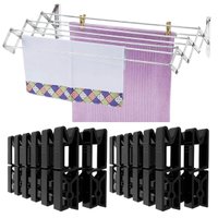 Kit Varal de Parede Sanfonado 80cm Retrátil e 24 Prendedores de Roupas Apartamento