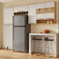 Armário de Cozinha 8 Portas Xangai 100% Mdf Vidro Reflecta Amêndoa/Off White - Pnr Móveis