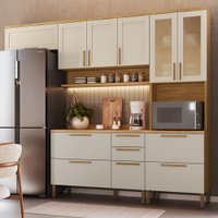 Armário de Cozinha Americana Modulada com Balcão e Tampo 11 Portas 2 Gavetas Texas 100% Mdf com Vidro Reflecta