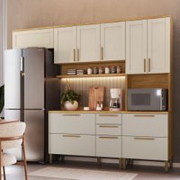 Armário de Cozinha Americana Modulada com Balcão e Tampo 11 Portas 2 Gavetas Texas 100% Mdf Amêndoa/Off White - Pnr