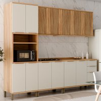 Armário de Cozinha Modulada com Balcão e Tampo 13 Portas 3 Gavetas Nice Fresado 100% Mdf Amêndoa/Off White - Pnr
