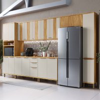 Armário de Cozinha com Balcão e Tampo 16 Portas 3 Gavetas Nice Canelado 100% Mdf Amêndoa/Off White - Pnr Móveis