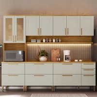 Armário de Cozinha Americana Modulada com Balcão e Tampo 13 Portas 3 Gavetas Texas 100% Mdf com Vidro Reflecta