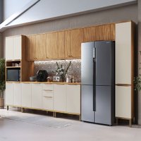 Armário de Cozinha com Balcão e Tampo 16 Portas 3 Gavetas Nice Plus 100% Mdf Amêndoa/Off White - Pnr Móveis