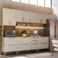 Armário de Cozinha Americana com Balcão e Tampo 14 Portas 3 Gavetas Texas 100% Mdf Amêndoa/Off White - Pnr Móveis