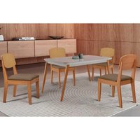 Sala Jantar Mesa Havana Curvo 120cm + 4 Cadeiras Havana Naturale/Off White - Suede Capuccino - Rufato