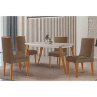 Sala Jantar Mesa Havana Curvo 120cm + 4 Cadeiras Dakota Naturale/Off White - Capuccino/Suede Capuccino - Rufato