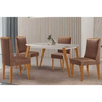 Sala Jantar Mesa Havana Curvo 120cm + 4 Cadeiras Dakota Naturale/Off White - Capuccino/Corano Capuccino - Rufato