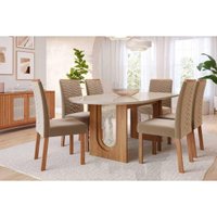 Sala Jantar Mesa Valentina Oval 210cm + 6 Cadeiras Clarice Cinamomo/Off White - Carvalho/Suede Joli Capuccino - Cimol