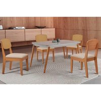 Sala Jantar Mesa Havana Curvo 120cm + 4 Cadeiras Havana Naturale/Off White - Suede Creme - Rufato