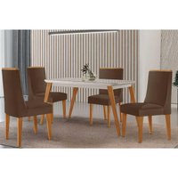 Sala Jantar Mesa Havana Curvo 120cm + 4 Cadeiras Dakota Naturale/Off White - Capuccino/Suede Marrom - Rufato