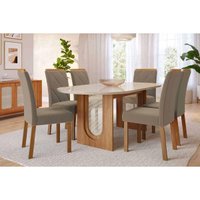 Sala Jantar Mesa Valentina Oval 210cm + 6 Cadeiras Fernanda Cinamomo/Off White - Carvalho/Suede Joli Capuccino - Cimol