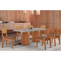 Sala Jantar Mesa Maldivas Curvo 180cm + 6 Cadeiras Havana Naturale/Off White - Corano Capuccino - Rufato