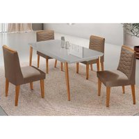 Sala Jantar Mesa Havana Curvo 120cm + 4 Cadeiras Maldivas Naturale/Off White - Capuccino/Suede Capuccino - Rufato