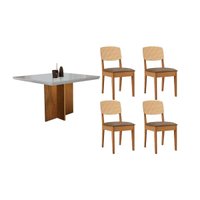 Sala Jantar Mesa Berlim Curvo 90cm + 4 Cadeiras Havana Naturale/Off White - Suede Capuccino - Rufato