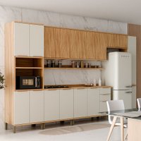 Armário de Cozinha com Balcão e Tampo 16 Portas 3 Gavetas Nice 100% Mdf Amêndoa/Off White - Pnr Móveis