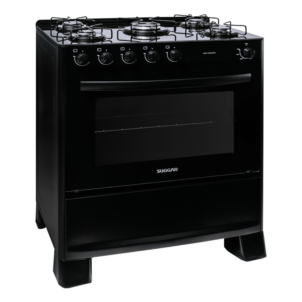 Fogão 5 Bocas Suggar Cook Essence Preto Mesa em Vidro - Bivolt - Fgvcge510pt
